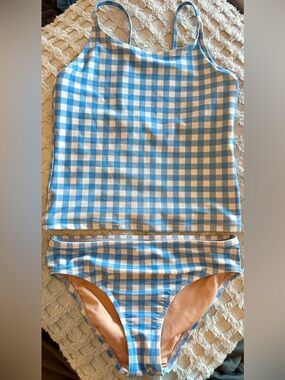 Crewcuts Sky Blue and White Gingham Tankini Swimsuit 🏖️